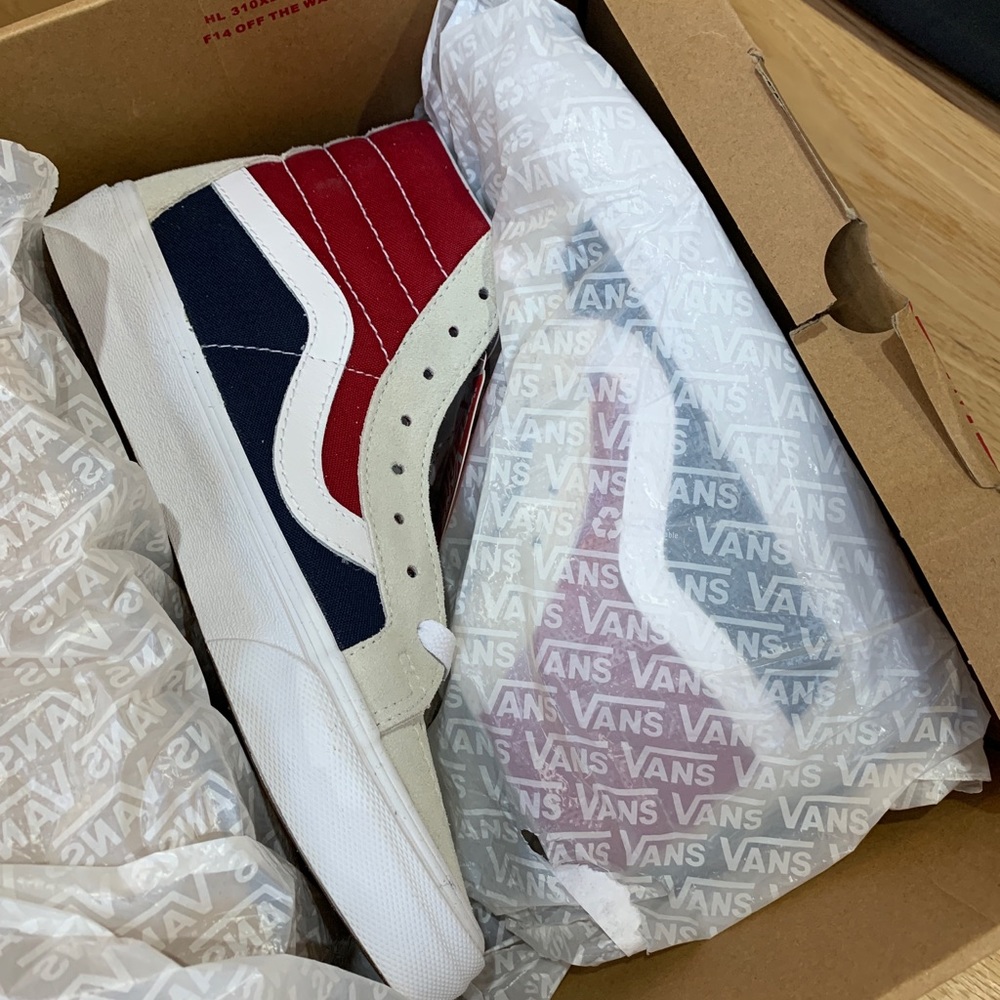 Vans Sk8-Hi sneakers with red and blue